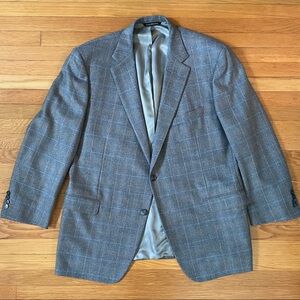 Samuelsohn Sport Coat Jacket Italian Wool Flannel Plaid Grey Blue 48R 2 Button
